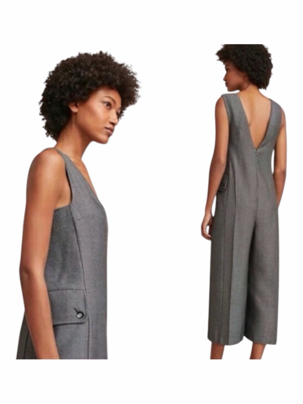 ANTHROPOLOGIE | Cartonnier Oxford Gray Wide Leg Crop Sleeveless Jumpsuit. Large.